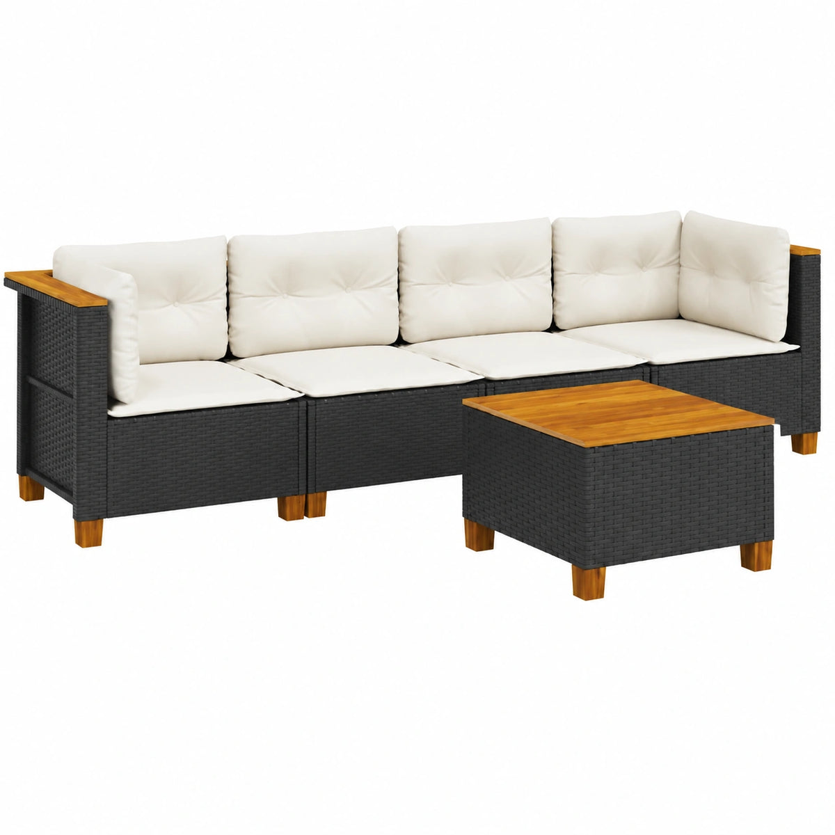 Conjunto de Muebles de Jardín 5 Piezas con Cojines de Ratán Sintético Negro