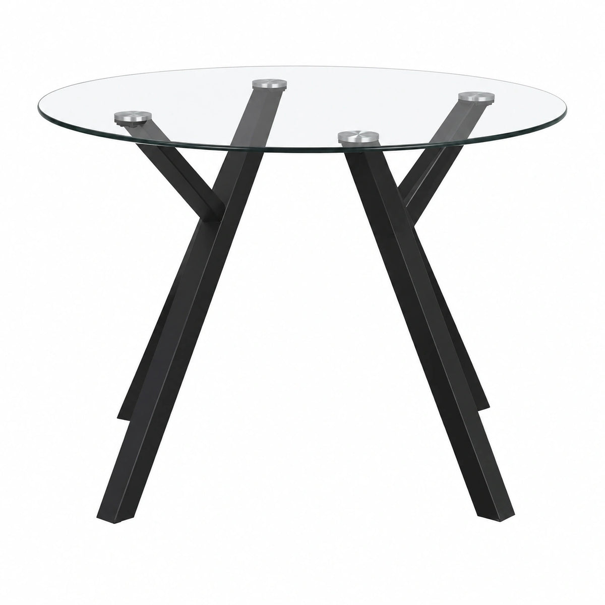 Mesa Redonda de Cristal Templado para Comedor de 100 cm, Base Metálica Negra, para 4 Personas, Diseño Moderno