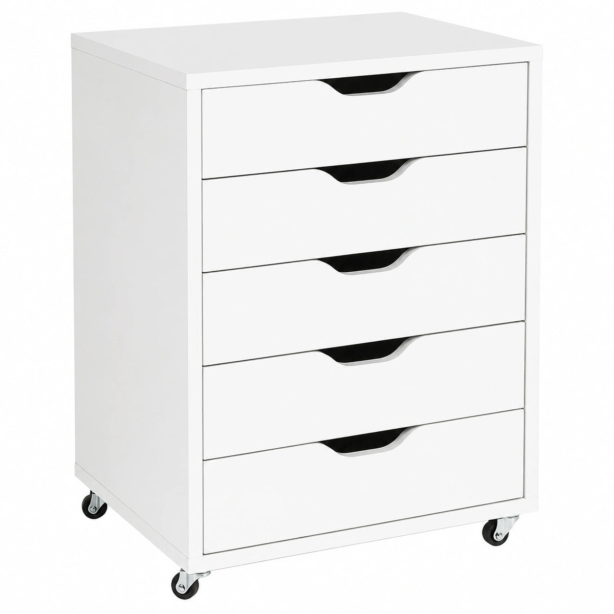 Cajonera Blanca de 5 Cajones con Ruedas para Oficina y Hogar