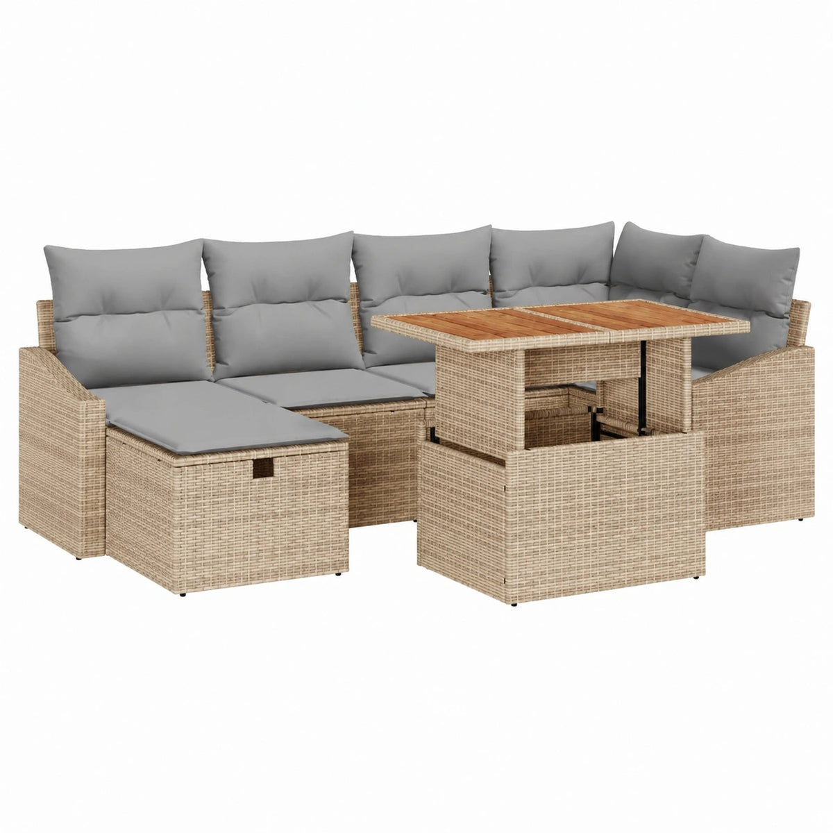 Conjunto Modular de Sofás para Jardín en Poliratán Beige, Resistente al Clima y UV, 7 Piezas