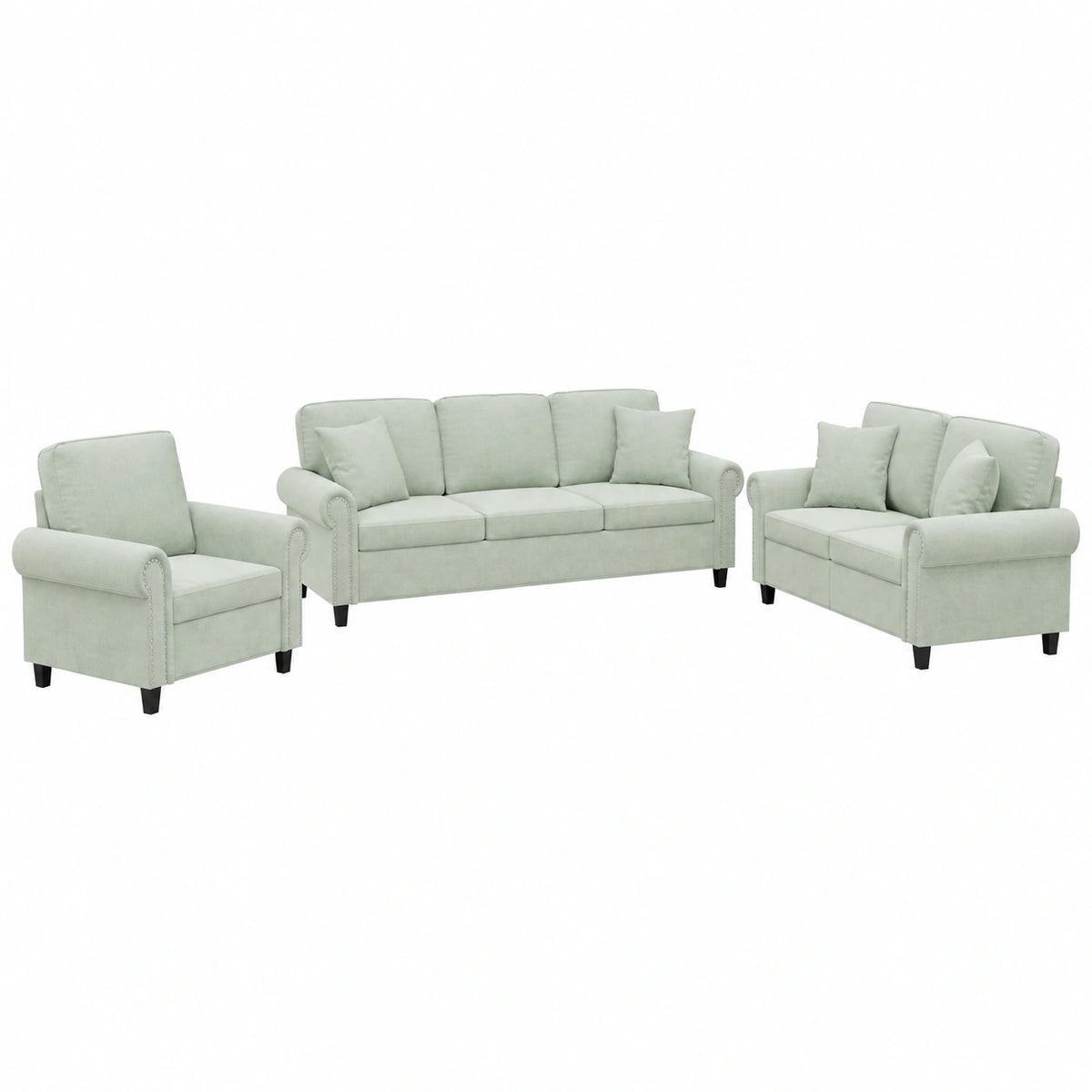 Conjunto de Muebles de Salón 3 Piezas con Cojines Terciopelo Gris Claro