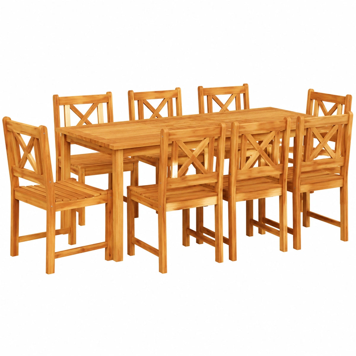 Conjunto de Comedor Exterior de Madera de Acacia 9 Piezas, Marrón Rústico para Terraza y Jardín