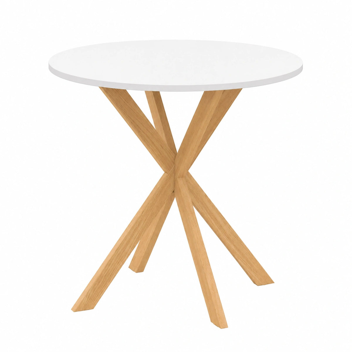 Mesa redonda Gisele para comedor de 4 con patas de madera y superficie blanca, 80 cm