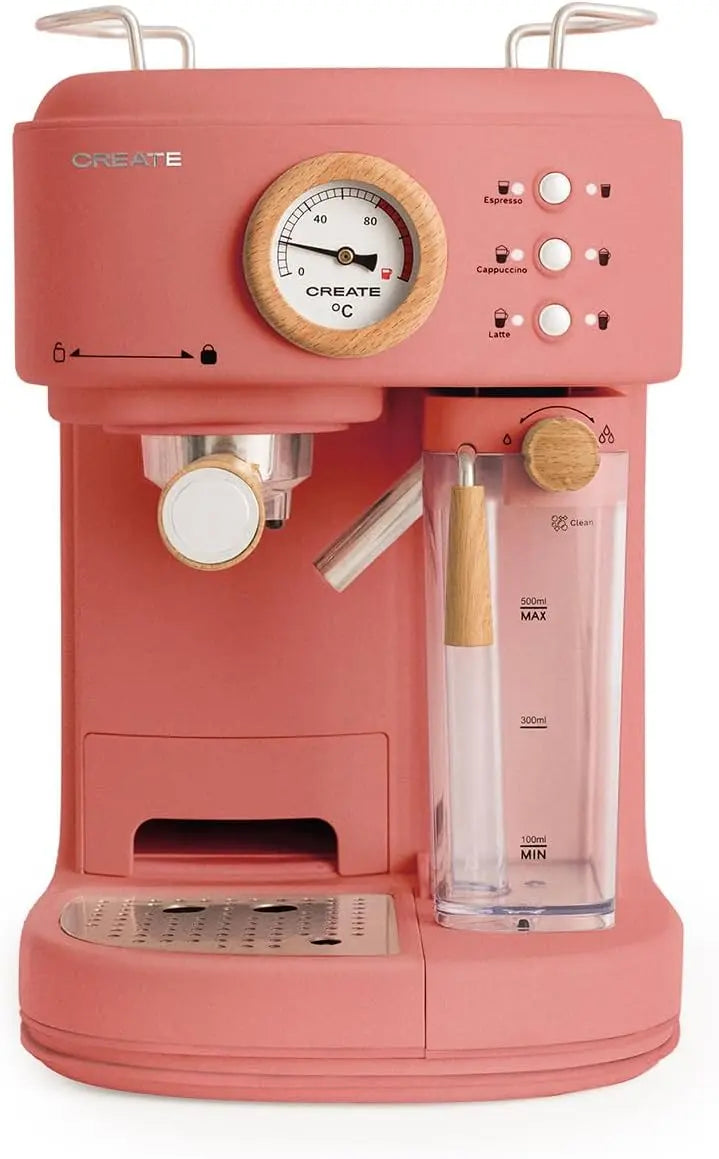 CREATE / THERA RETRO PRO/Cafetera Express semiautomática Terracota / 20 bares, depósito de leche, bandeja de goteo, dos salidas, capacidad 1, 5l