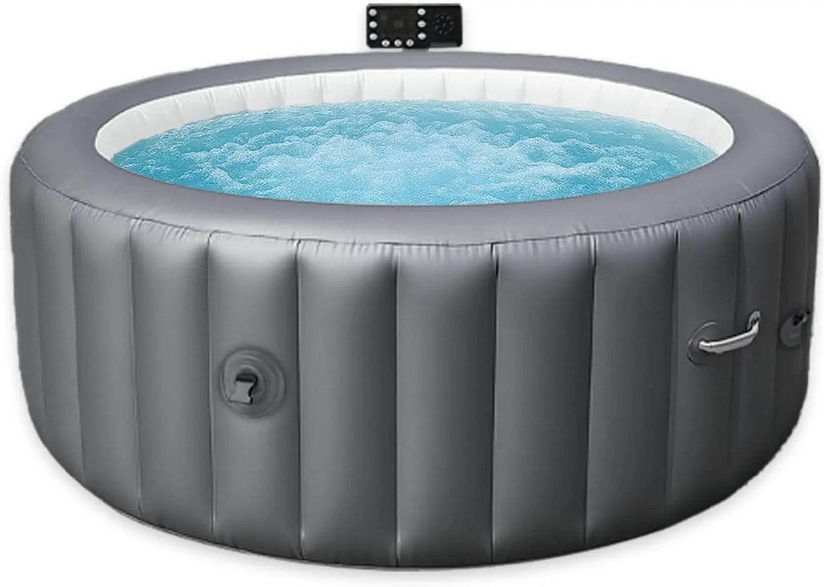 Bañera de hidromasaje inflable para 4-6 personas, spa redondo portátil con masaje de burbujas y panel de control digital, patio o junto a la