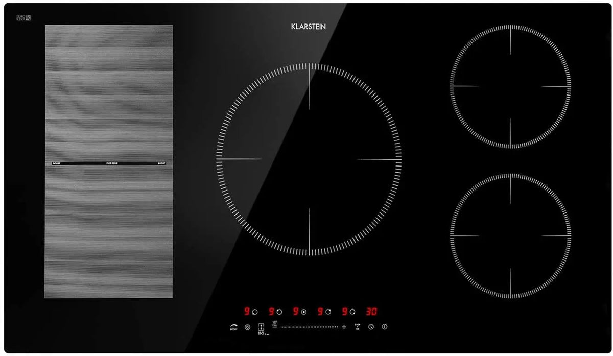 Klarstein Placa Induccion Eléctrica, 9000W, Vitrocerámica Inducción Eléctrica de 5 Fuegos, Placas de Cocción de Sobremesa, Control Táctil