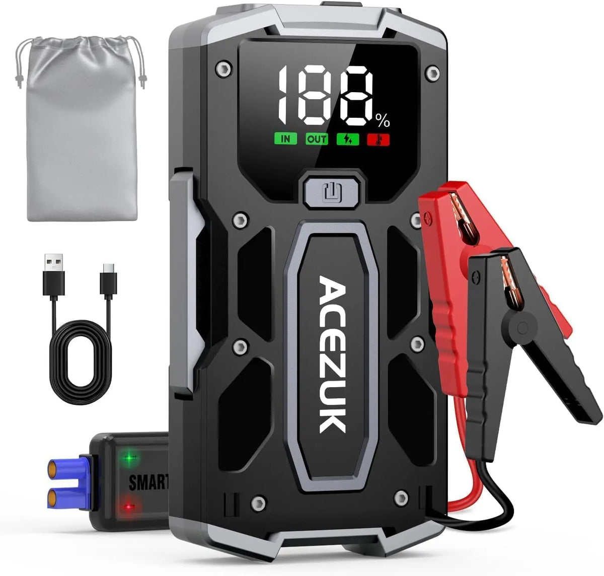 ACEZUK Arrancador de Coches 8000A, 12V Arrancador de Baterias de Coches (para 5.5L Disésel o 7.0L Gas), Jump Starter con 2.5 Inch Pantalla LCD