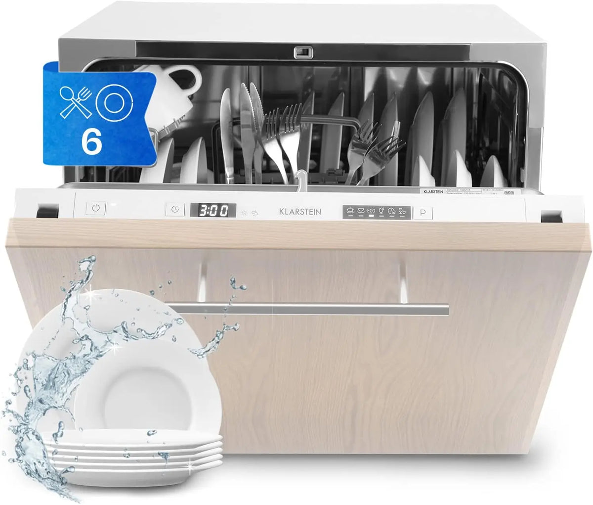 Klarstein Amazonia Pequeño con Instalacion Empotrable, Mini Lavavajillas 6 Cubiertos, Lavavajillas Portatil Sobremesa Silencioso
