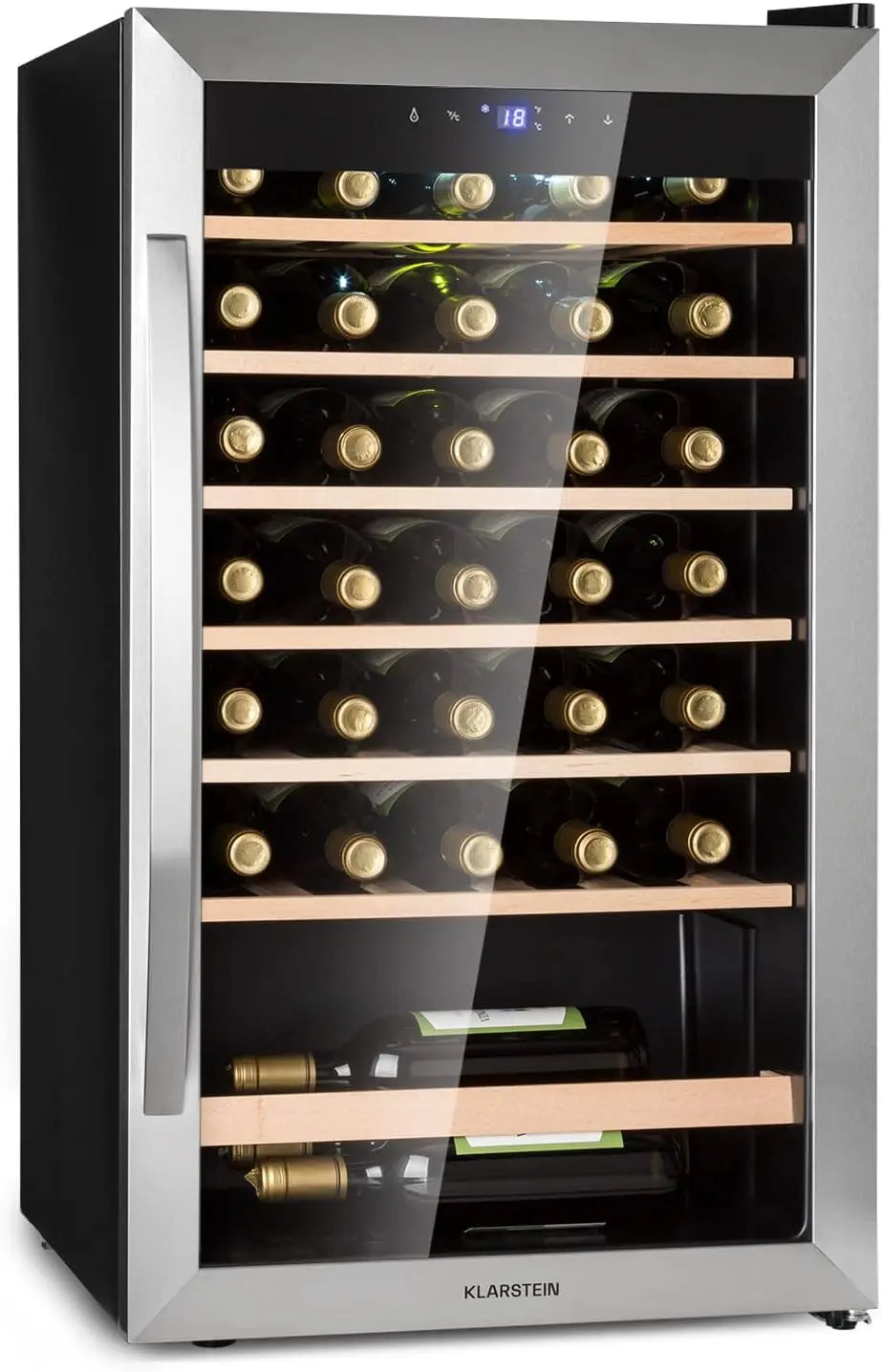 Klarstein Vinoteca, 36 Botellas, Nevera Vinos, Una Zona de Refrigeración, Nevera Expositora Vino y Cerveza, Vino con Protección UV, 4-18°C