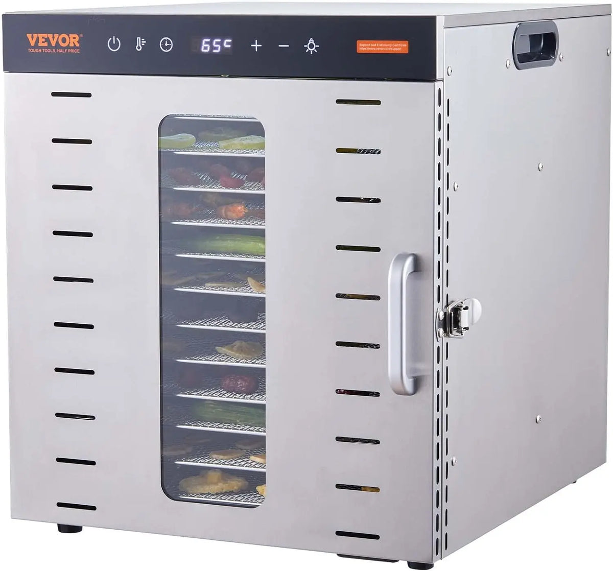 VEVOR Máquina Deshidratadora de Alimentos 10 Bandejas de Acero Inoxidable 1000 W Deshidratador Eléctrico de Frutas y Verduras Temperatura Ajustable