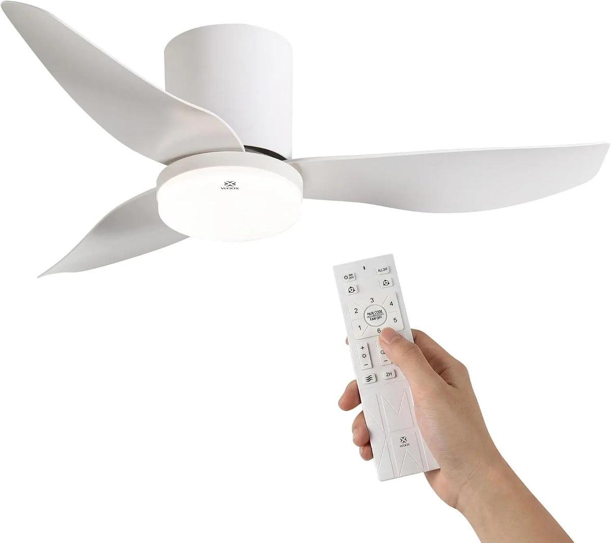 WOOX Ventilador de Techo con Luz, 86 cm (34') Ventilador Blanco Moderno, LED Regulable 3000K-6000K con Mando a Distancia, Reversible, 6 Velocidades