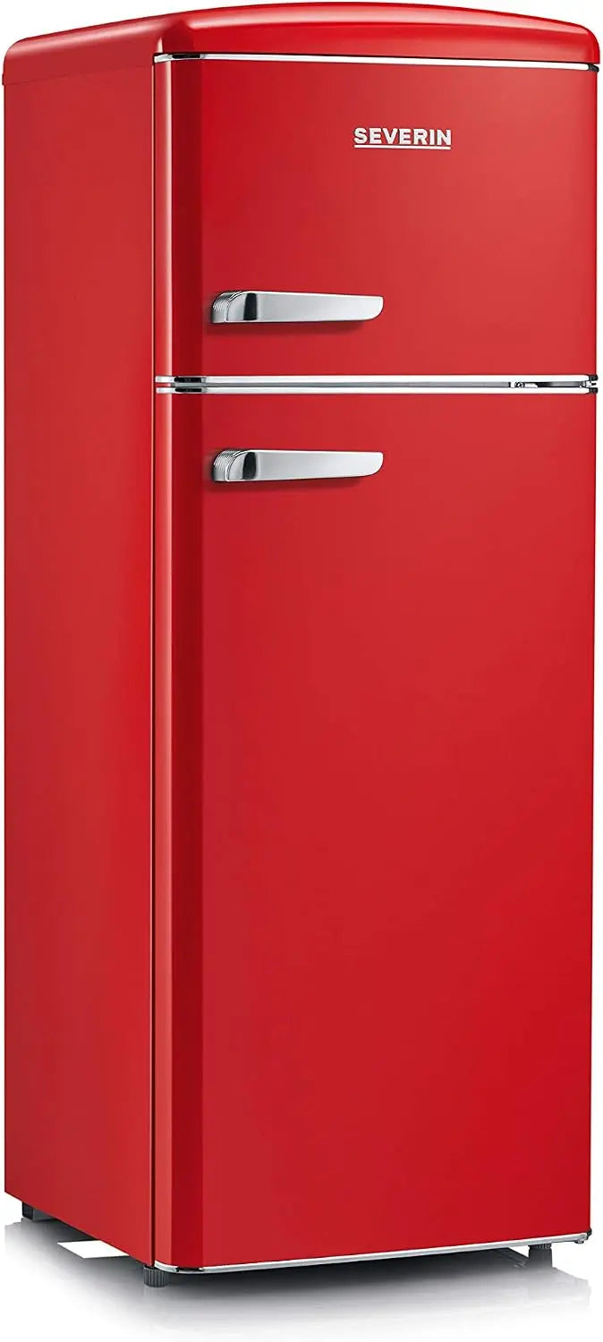 Severin Nevera y congelador de doble puerta, nevera vintage con 208 litros de capacidad total, nevera retro de clase energética E con luces LED