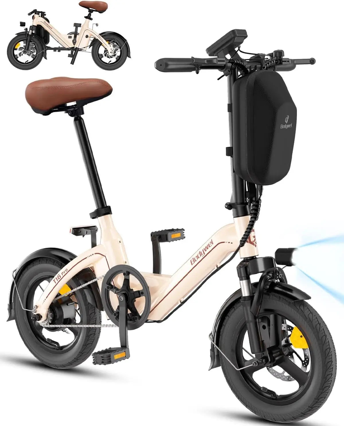 Bodywel T16PRO Bicicleta Eléctrica Plegable, 14' Mini E-Bike, 4.5 Pulgadas Pantalla LED, Batería 36V/10Ah