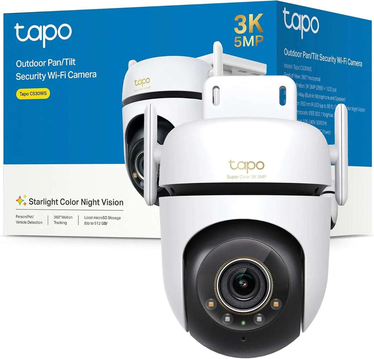 Tapo C530WS, Cámara de Vigilancia WiFi Exterior 360o, 3K 5MP, Detección IA