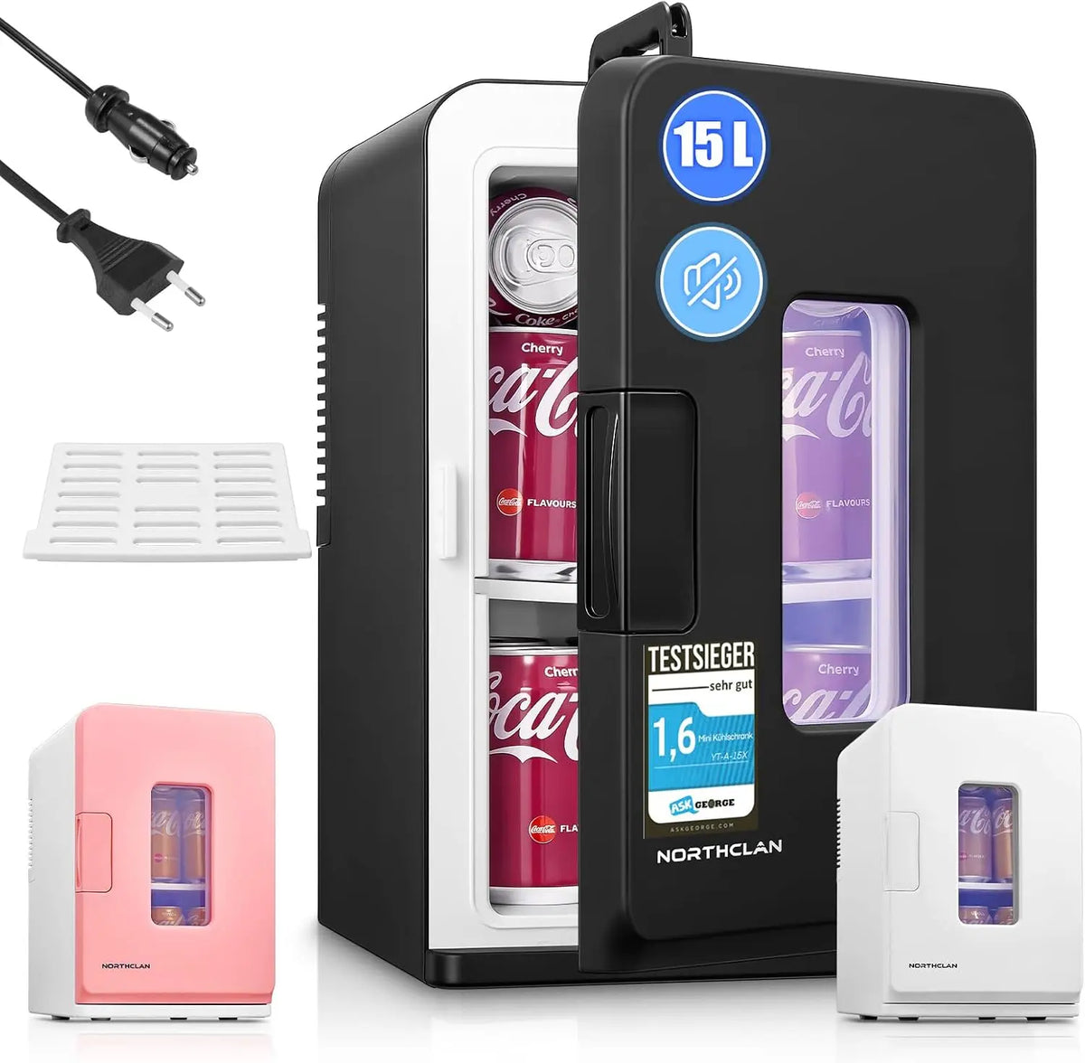 NORTHCLAN Mini Frigorífico para Habitación 15L/21 Latas, Refrigerador Eléctrico con Modo Silencioso ECO para Dormitorio/Coche