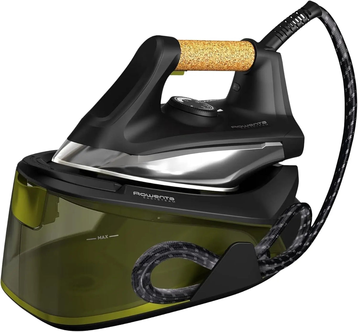 Rowenta Easy Steam, Centro de planchado, Alta presión 6 bares, Golpe de vapor 270 g/min, Vapor continuo 110 g/min, Modo Eco, Negro/Verde, VR7360