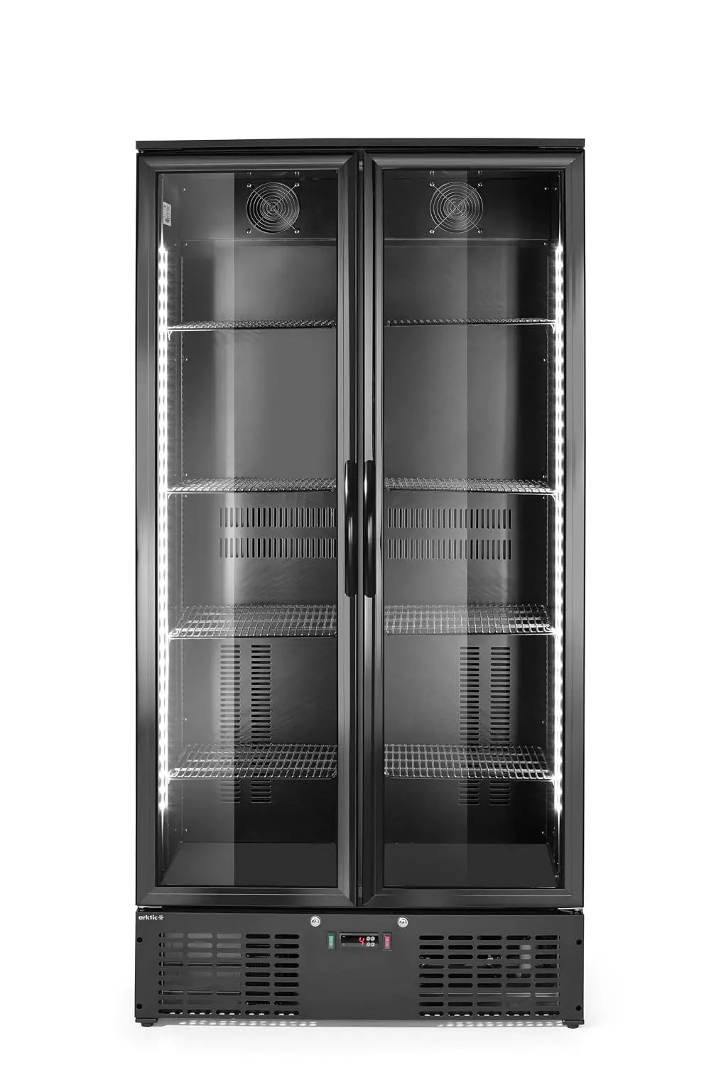 HENDI Refrigerador para bebidas Arktic, botellero vertical de bar, 2 puertas, 384L, 0, 10°C, 220V, 365W, 900x530x(H)1820mm