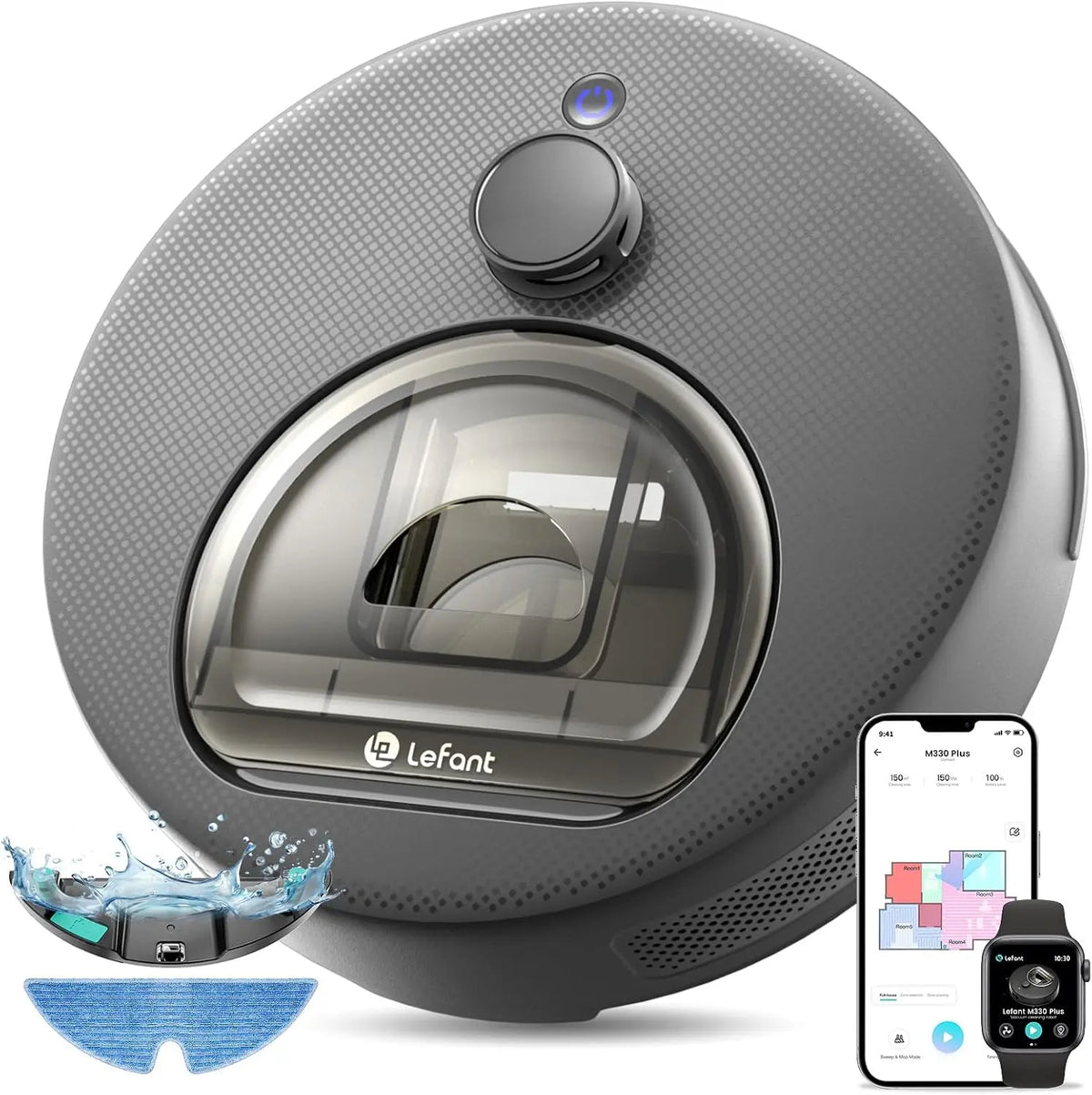 Lefant M330 Plus Robot Aspirador y Fregasuelos 3 en 1, 5000 Pa de Potencia, Navegación dToF, 150 min de Autonomía, Anti-enredos para Mascotas, Gris