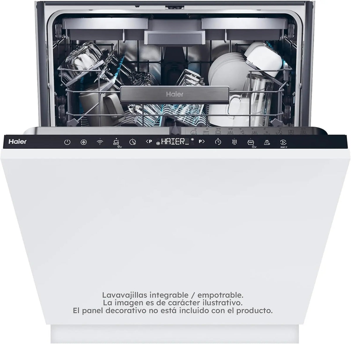 Haier Lavavajillas Integrable 60 cm 16 Servicios, Washlens Plus, Clase B, 40 dB, WiFi hOn, 10 Programas, inteligente AI, Power Wash, 3a Bandeja