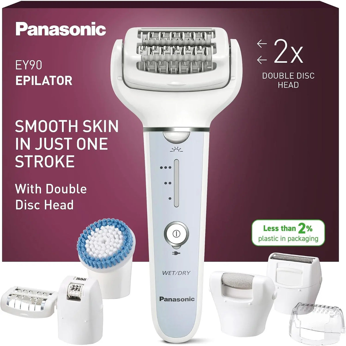 Panasonic ES-EY90-A503 Húmedo y Seco Depiladora, Doble Disco con 60 Pinzas, Flexible 90o Pivotante Cabeza, 3 velocidad Ajustes, LED Luz