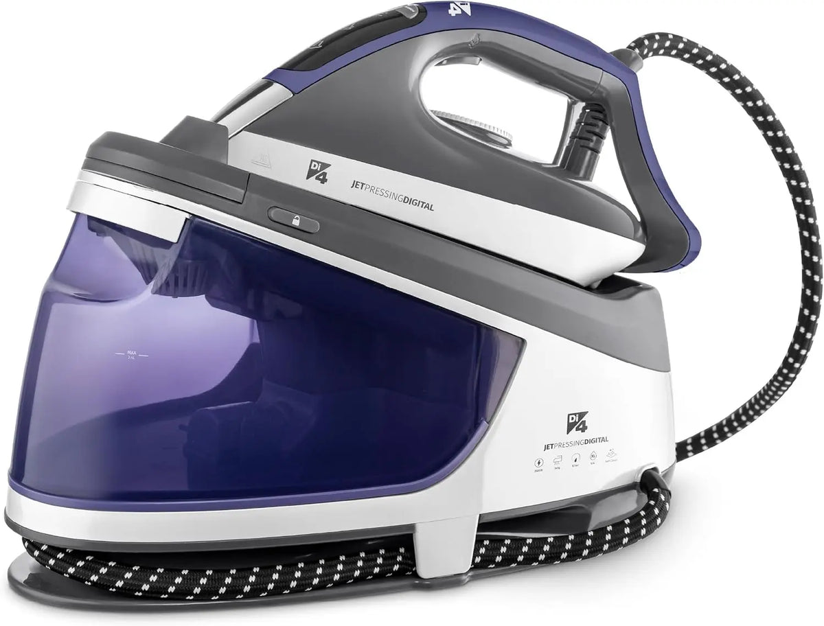 Di4 Centro de Planchado Jet Pressing Digital, Potencia 2600W, 8 Bares, Golpe Vapor 345g, Depósito Extraíble XL 1, 5L, Suela Cerámica, Pantalla LED