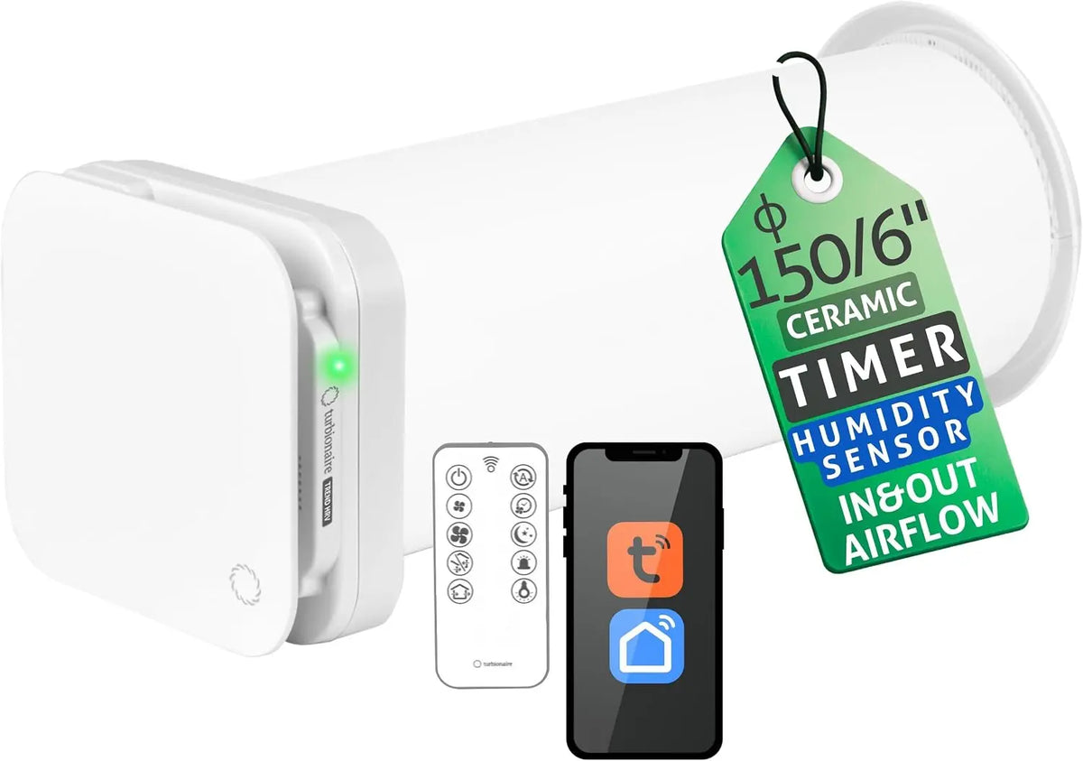 Turbionaire Trend HRV 150 WMW Unidad descentralizada VMC Recuperador de calor cerámico, WiFi, Sensor de humedad, Mando a distancia, 8 velocidades