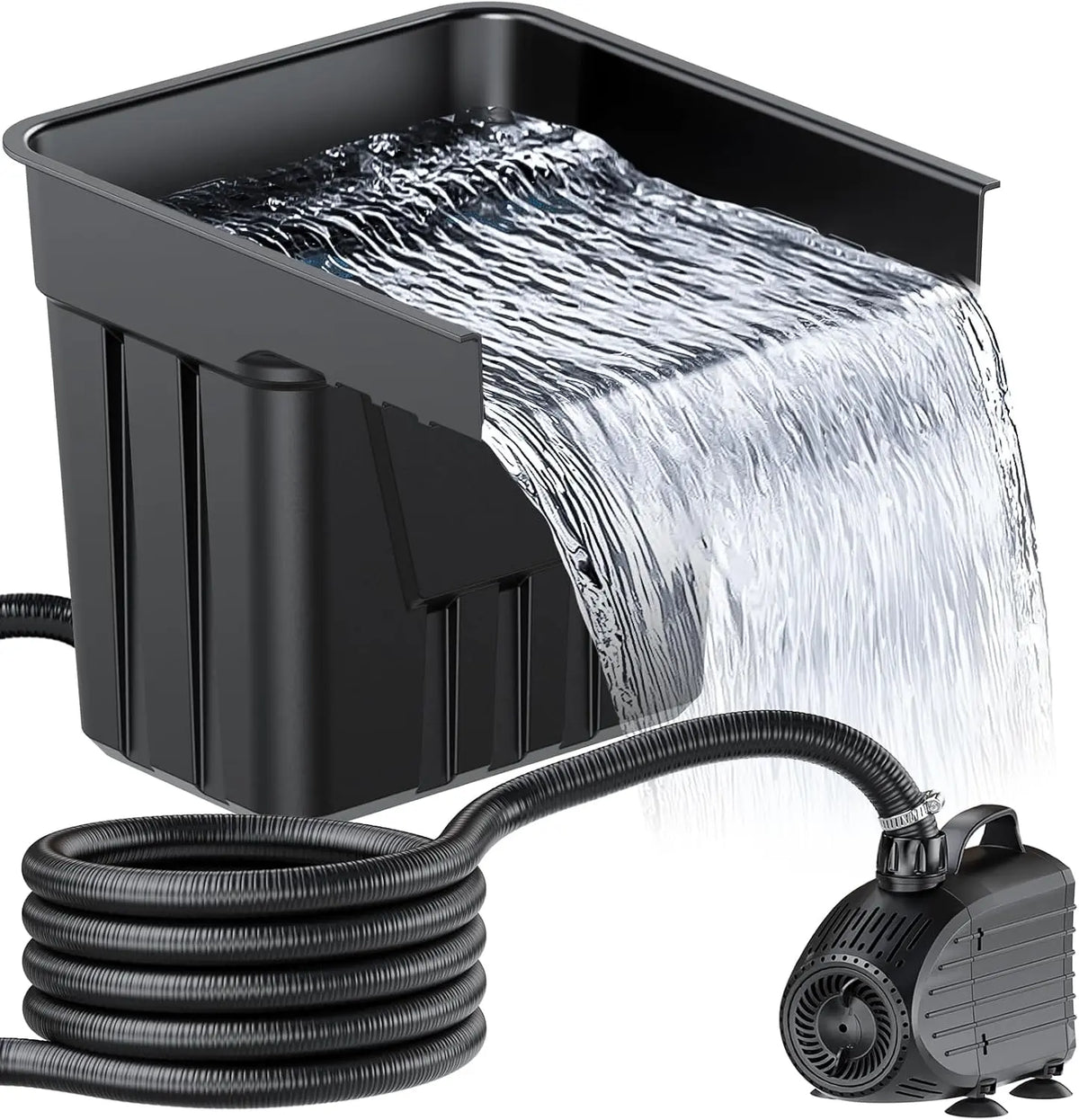 POPOSOAP Cascada para Estanque con Bomba 4500 L/h, Tubo Corrugado 3m, Material Filtrante y Desagüe para Jardín Exterior, Arroyos y Fuentes de Agua