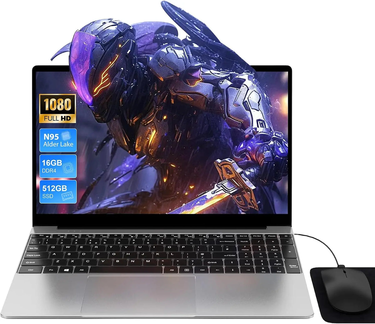 Portátil 15, 6'', 16GB RAM+512GB SSD, N95 Hasta 3, 4 GHz, Teclado Iluminado/Teclad Numérico, Win11 PC Portatil, 5GWiFi, Carga tipo C