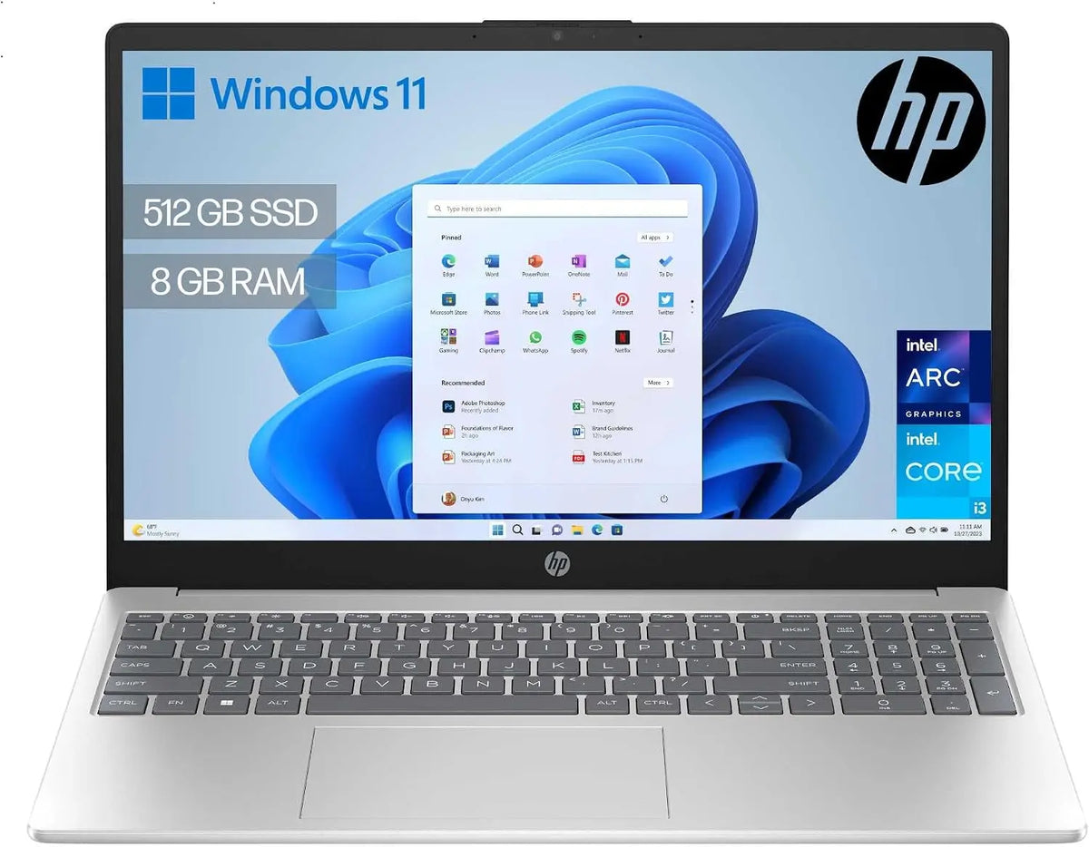 HP 15-fd0375ns, Ordenador portátil de 15.6' FHD (i3-N305, 8GB RAM, 512GB SSD, Intel UHD Graphics, Windows 11) Plata, Teclado QWERTY Español