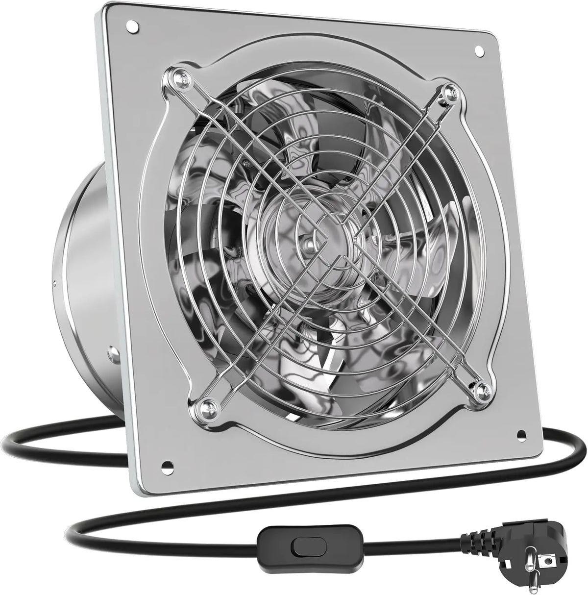 HG Power Extractor de Aire 250mm ventilador de baño 1680m3/h silencioso con aleta de retorno Potente ventilador metálico de pared con enchufe EU par