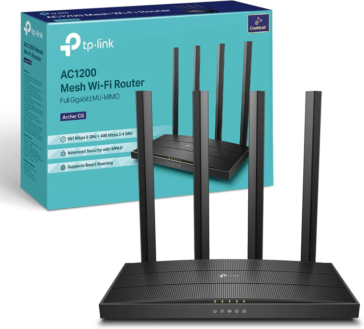 TP-Link Archer C6, Router WiFi 5 AC1200 Doble Banda, Puertos GE, EasyMesh