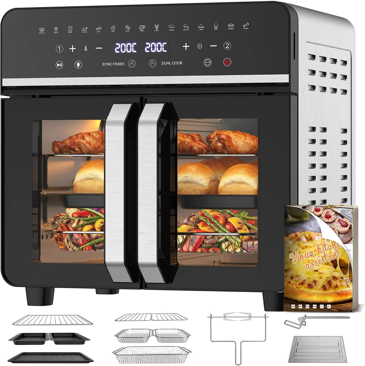 23L Freidora de Aire Familiar, Mini Horno Zona Cocción Única/Doble, Sep Temp