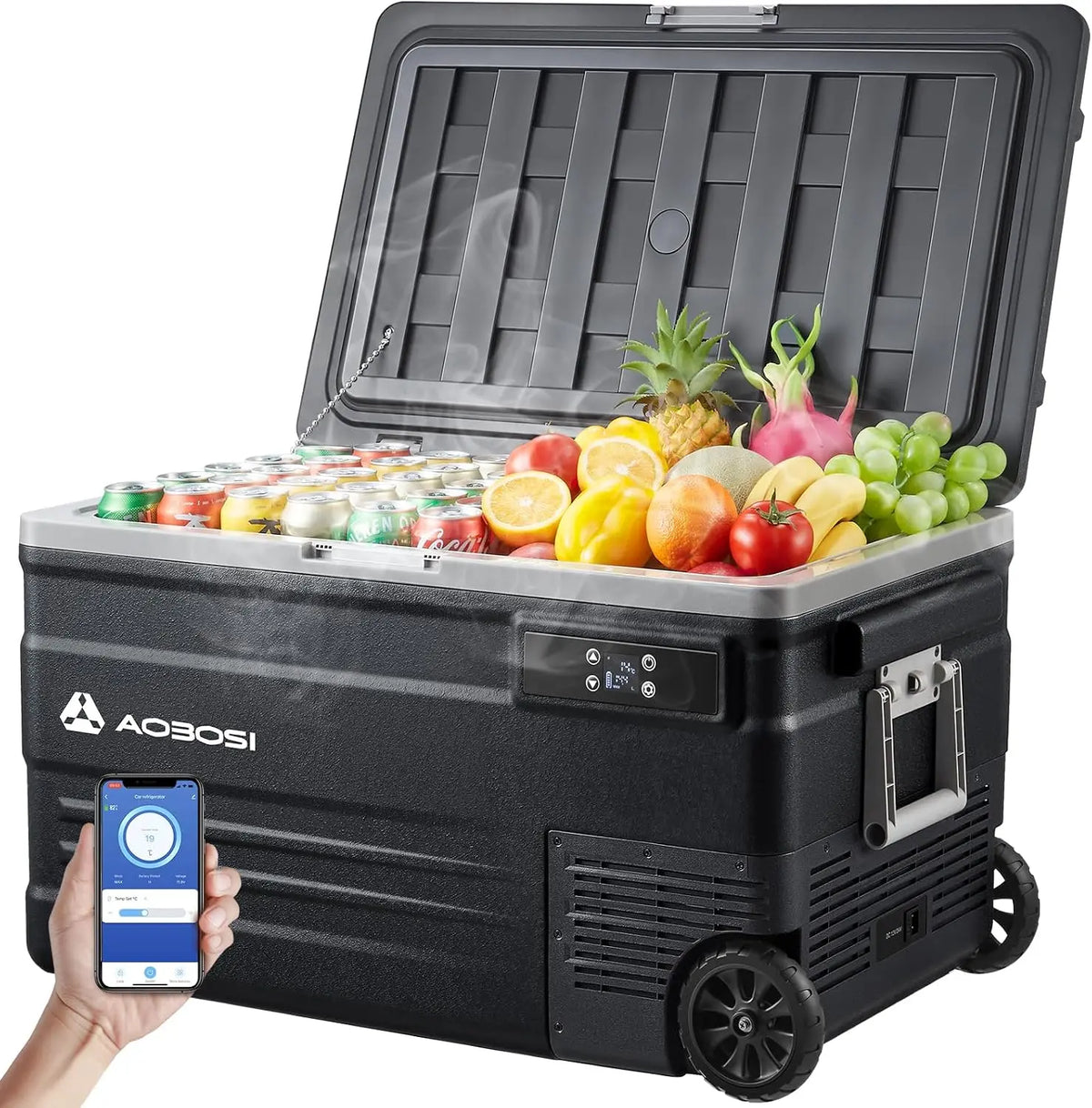 AAOBOSI Nevera Portátil 74L con Compresor, -20°C a 20°C, 12V/24V DC y 100-240V AC, APP, Nevera 12V Compresor para Coche, Camping, Viajes, Barco