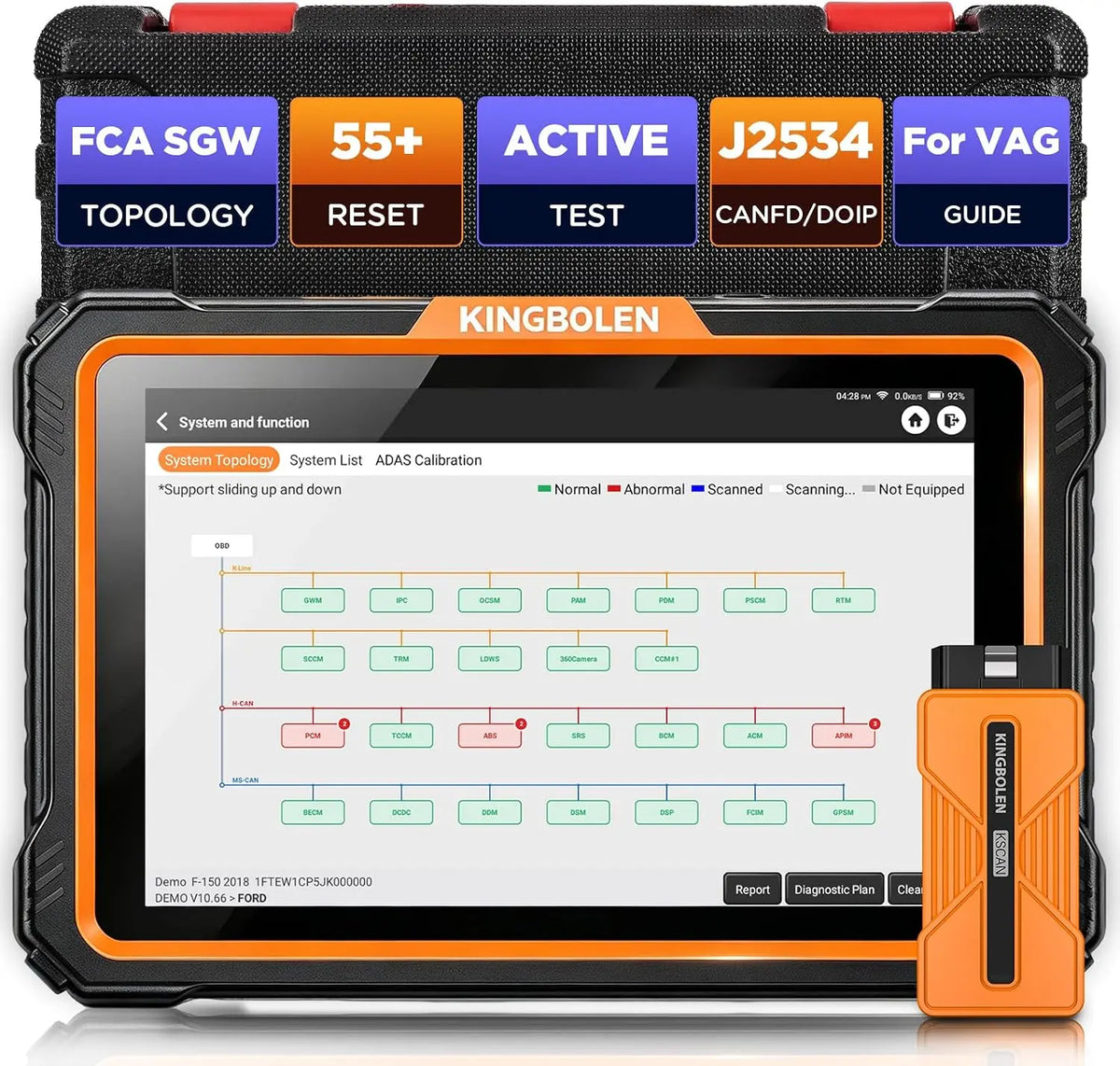 KINGBOLEN K10 Ultra OBD2 Diagnosis Coche Multimarca con Sistema Completo, 55+ Reinicios, J2534/CANFD/DOIP, FCA, 2 Año Actualization