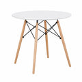 Mesa de Comedor Redonda Escandinava Blanca con Patas de Haya, 70 cm