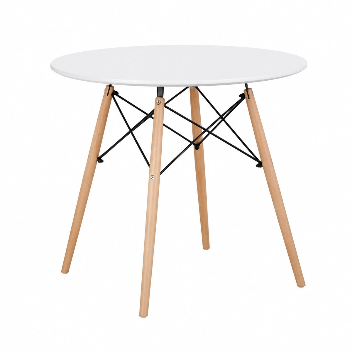 Mesa de Comedor Redonda Escandinava Blanca con Patas de Haya, 70 cm