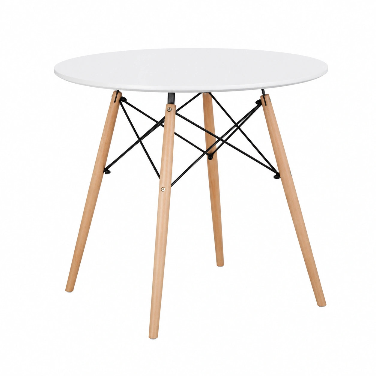 Mesa de Comedor Redonda Escandinava Blanca con Patas de Haya, 70 cm
