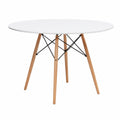 Mesa Redonda de Comedor 120 cm - Blanco Lacado y Patas de Haya