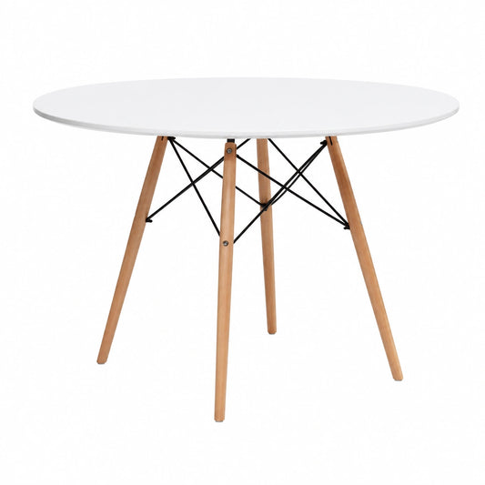Mesa Redonda de Comedor 120 cm - Blanco Lacado y Patas de Haya