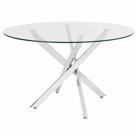 Mesa de Comedor Redonda en Cristal Templado de 120 cm - Diseño Moderno y Elegante (Gris)