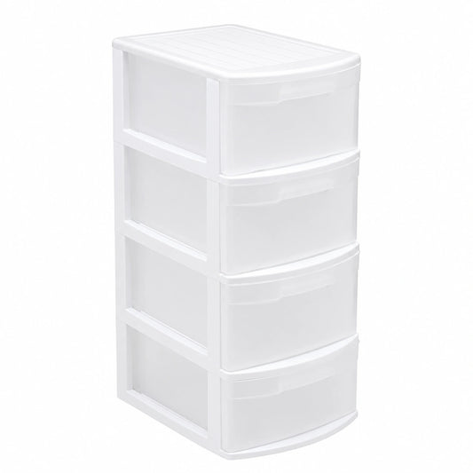 Cajonera Blanca de 4 Cajones, 78x28,5x39 cm, Almacenaje Multiusos para Oficina