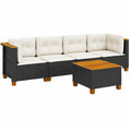 Conjunto de Muebles de Jardín 5 Piezas con Cojines de Ratán Sintético Negro