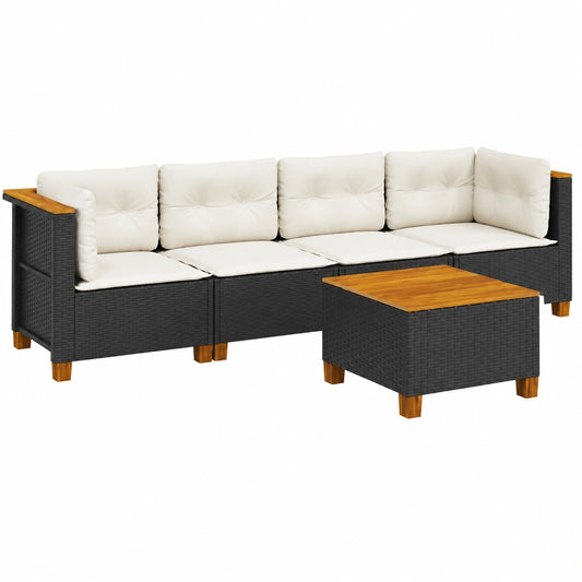 Conjunto de Muebles de Jardín 5 Piezas con Cojines de Ratán Sintético Negro