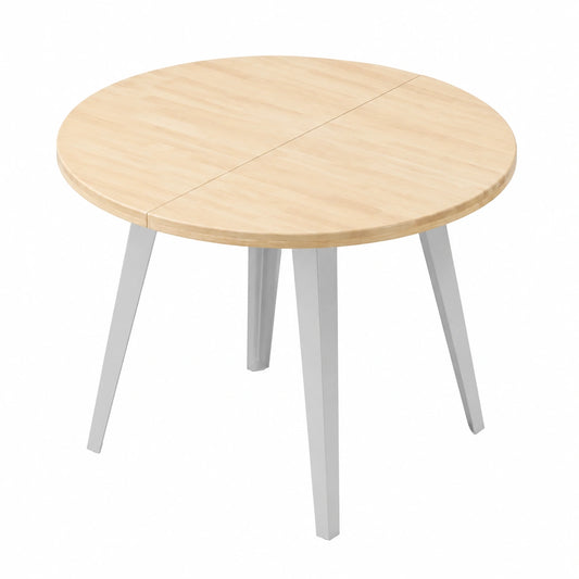 Mesa de Comedor Redonda Extensible BERGI Estilo Industrial de Roble y Patas Blancas