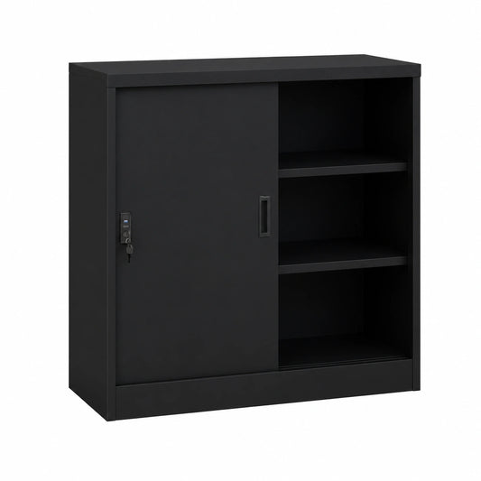 Armario de Oficina Metálico con Puertas Correderas, 90x40x90 cm, Negro