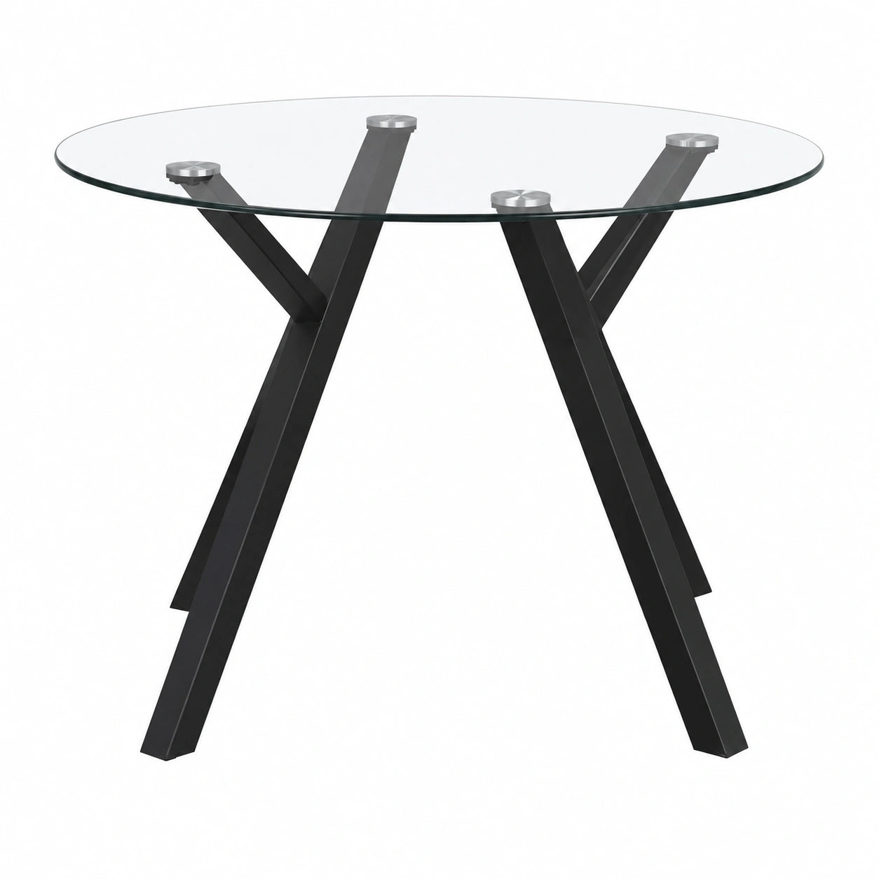 Mesa Redonda de Cristal Templado para Comedor de 100 cm, Base Metálica Negra, para 4 Personas, Diseño Moderno