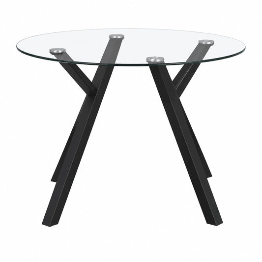 Mesa Redonda de Cristal Templado para Comedor de 100 cm, Base Metálica Negra, para 4 Personas, Diseño Moderno
