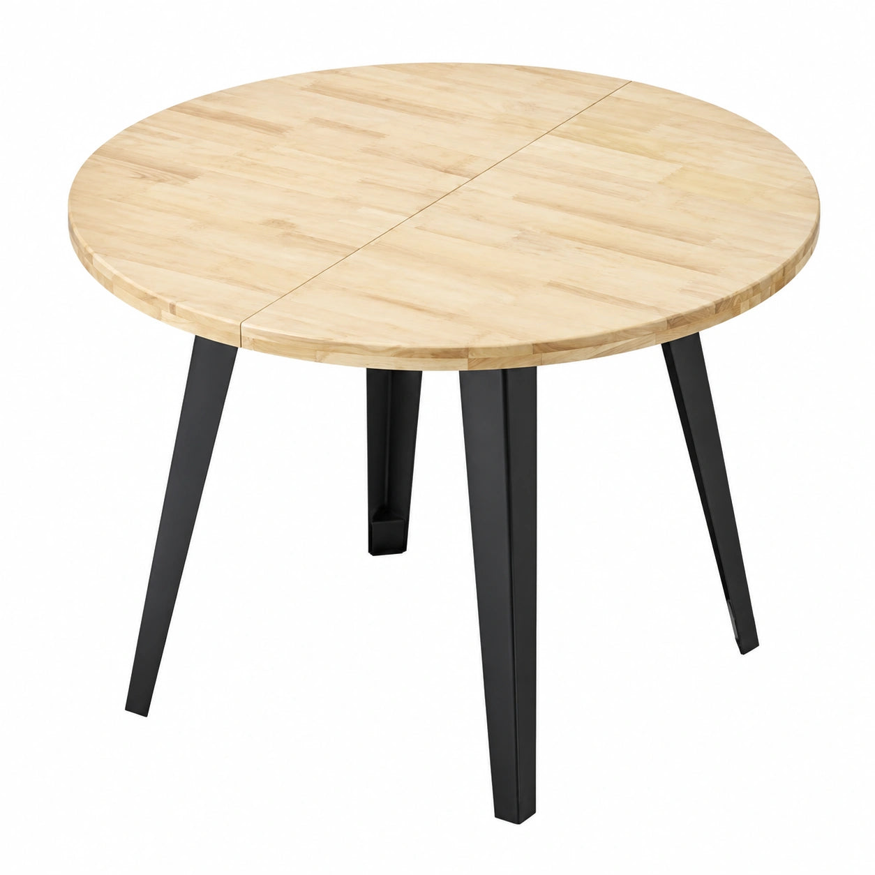 Mesa de Comedor Redonda Extensible Industrial en Roble y Negro, 100-180 cm