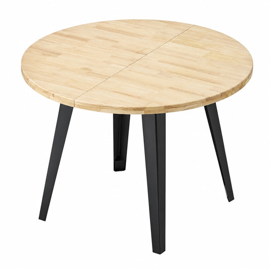 Mesa de Comedor Redonda Extensible Industrial en Roble y Negro, 100-180 cm