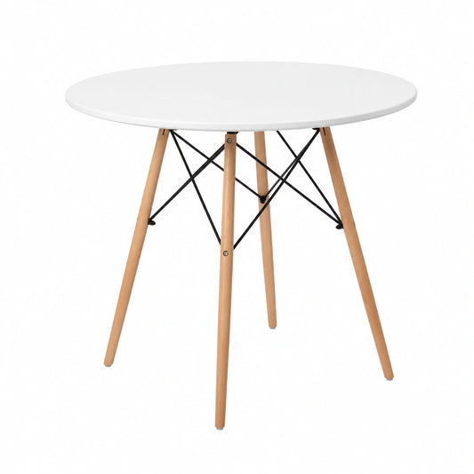 Mesa de Comedor Redonda Nórdica Blanca de Madera de Haya 80x80 cm